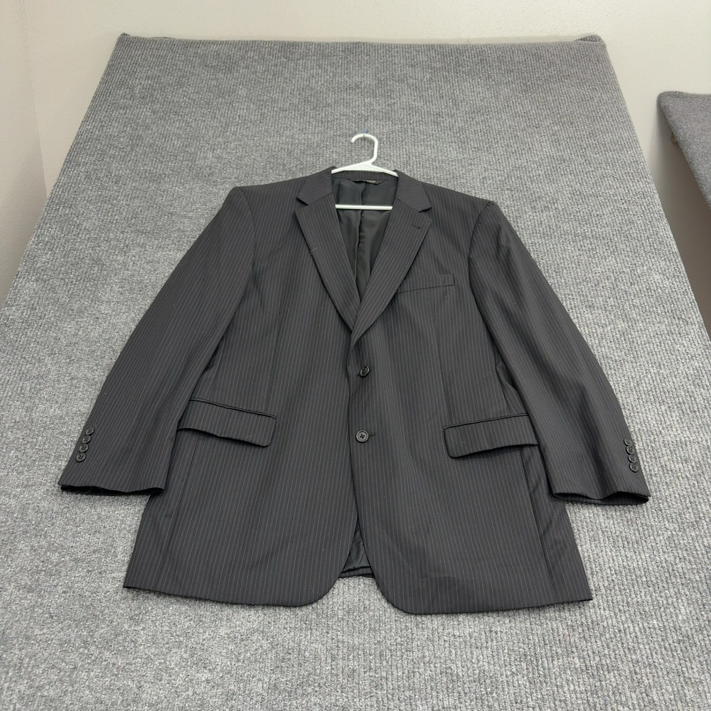 Jos A Bank Suit Jacket Mens 44 L Black Wool Pinstripe Two Button Formal Classic